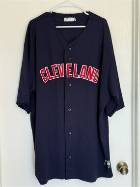 Cleveland Men's Navy Button-Up Baseball Jersey, 4XT